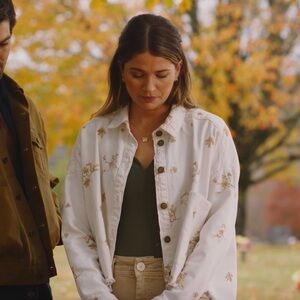 Zara Cream and Tan Floral Embroidered Jacket